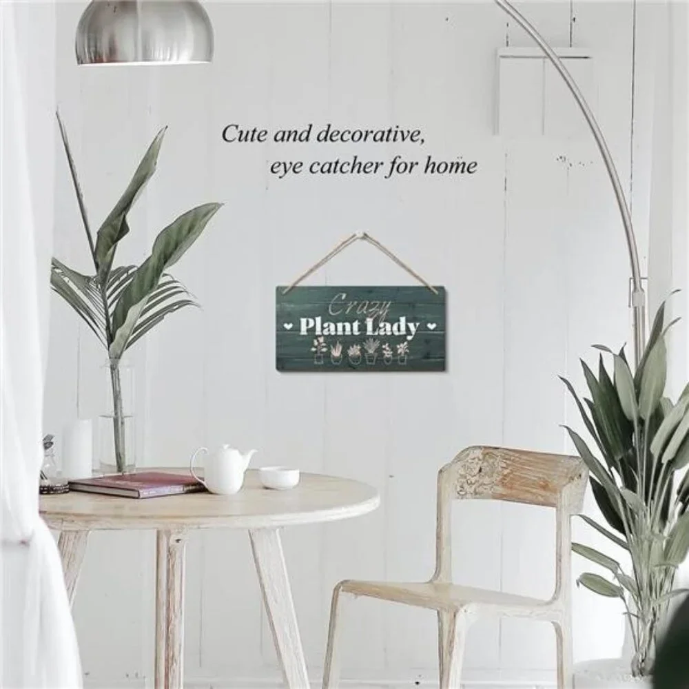 Heuhuww Plant Lover Gifts,Crazy Plant Lady Wood Sign 6x12 Inch Funny Garden